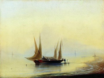 イワン・コンスタンティノヴィチ・アイヴァゾフスキー Painting - 海岸のはしけ ロマンチックなイワン・アイヴァゾフスキー ロシア